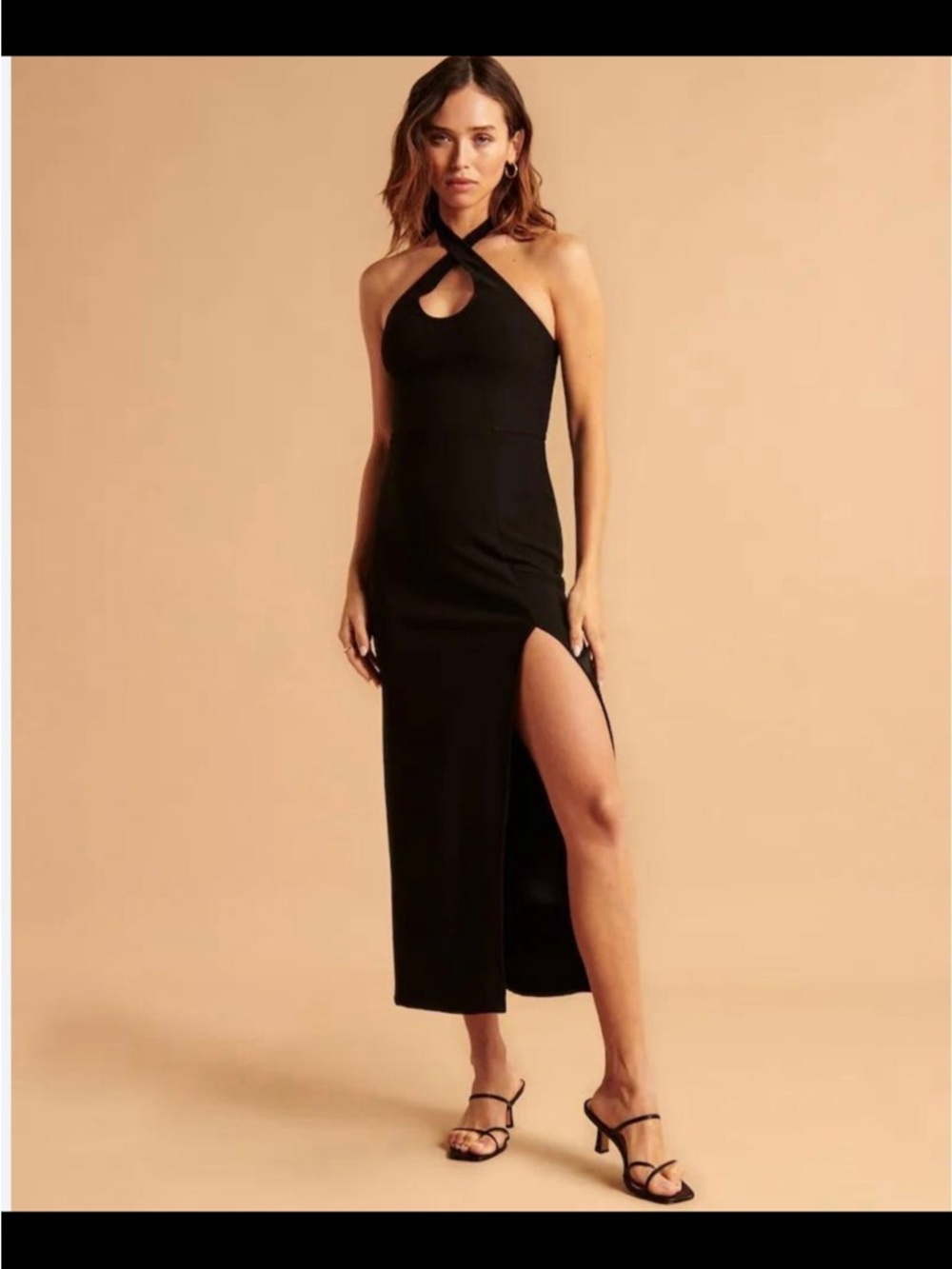 Abercrombie & Fitch Black Crisscross Halter Midi Dress with Side Slit